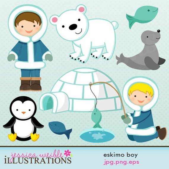 Eskimo Boy Cute Digital Clipart for Card Design, Scrapbooking, and Web Design Il_570xn