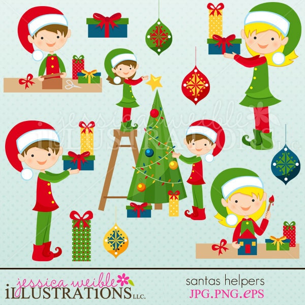 Santas Helpers Cute Digital Christmas Clipart for Card Design, Scrapbooking, and Web Design Il_570xn