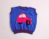 BLUE BUG 80s Childrens Unisex Knit Volkswagen Bug Sweater Vest