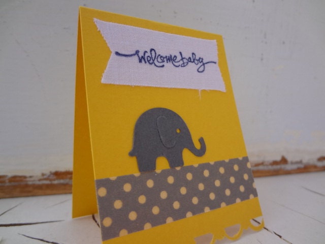Welcome Baby - Mini Card - Yellow/Gray Elephant and Envelope Included