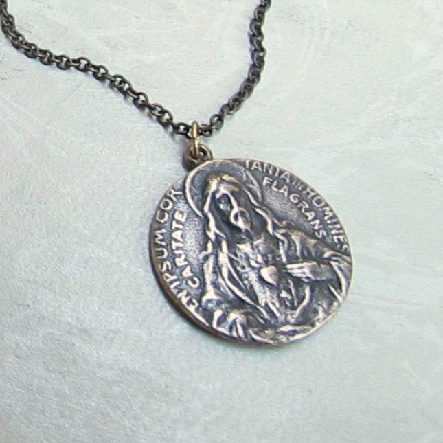 Scapular Medal Necklace -Catholic Medal Solid Bronze Antique Reproduction