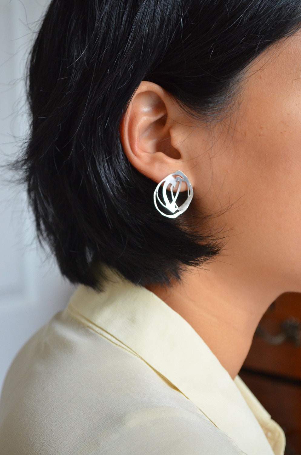 Sterling silver abstract drawing stud earrings