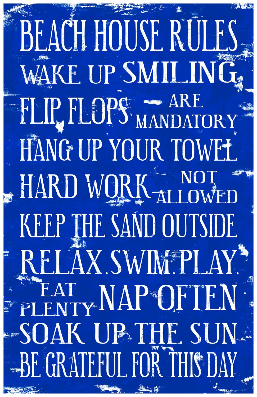 Beach House Rules Flip Flops are Mandatory. 11x17 Art Print. Great Hostess Gift.