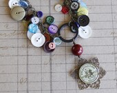 colorful vintage button assemblage necklace // mixed media // found objects // king arthur necklace