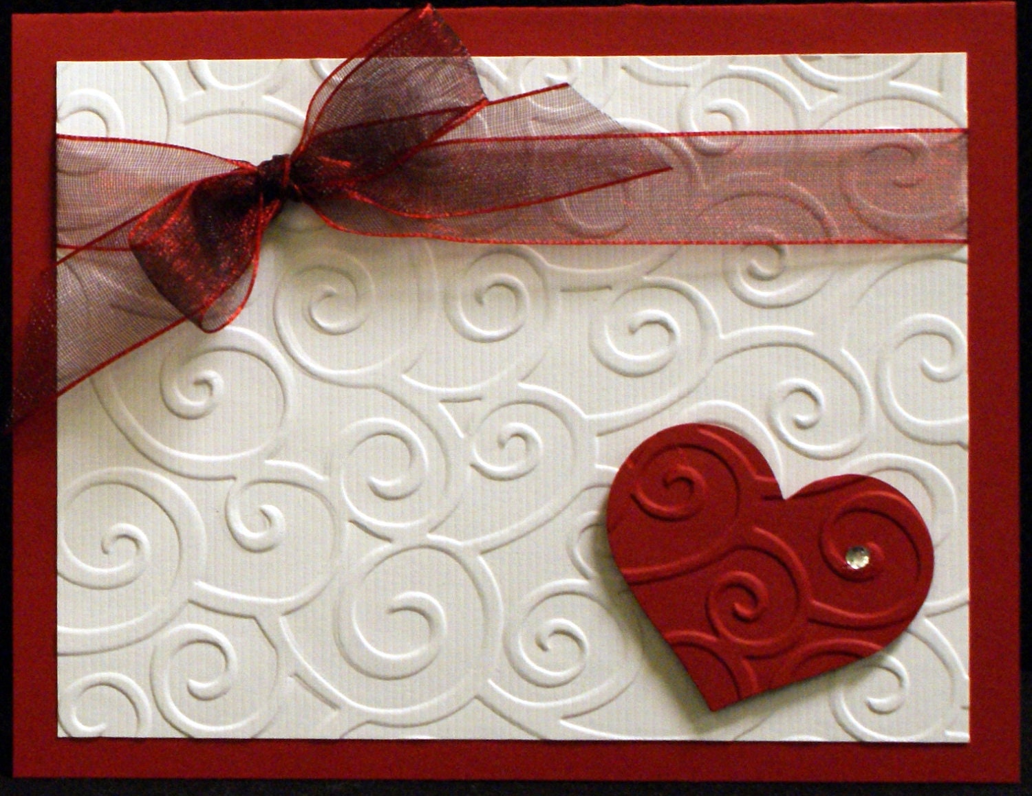 Elegant Red & White Heart Card - DoodileeBoop