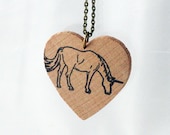 Grazing unicorn print hand stamped wooden necklace