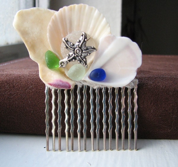 Starfish Hair Comb Seashell Sea glass