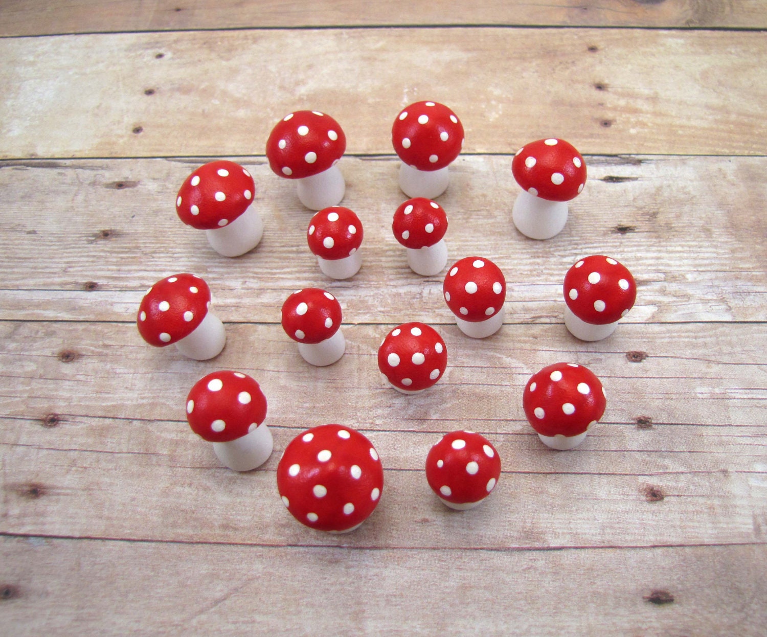 15 Tiny Polka Dotted Toadstools Fantasy Wedding Decor, Table Decoration, Party Favor Wedding Reception Made to Order Choose your Color