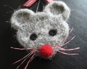 Grey Christmas Mouse With Candy Cane Whiskers Ornament, Needle Felted Wool Holiday Tree Decoration, Christmas Decoration for Charity