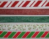 FREE Shipping 20 yds Red Green White Candy Cane Glitter Metallic Christmas XMAS Holly Print Foldover Elastic DIY Hair Ties