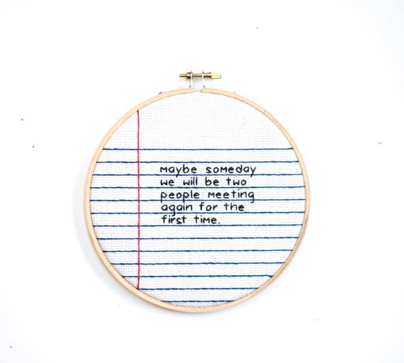 choose your own message / notebook paper cross stitch wall hanging hoop / rugglesmade