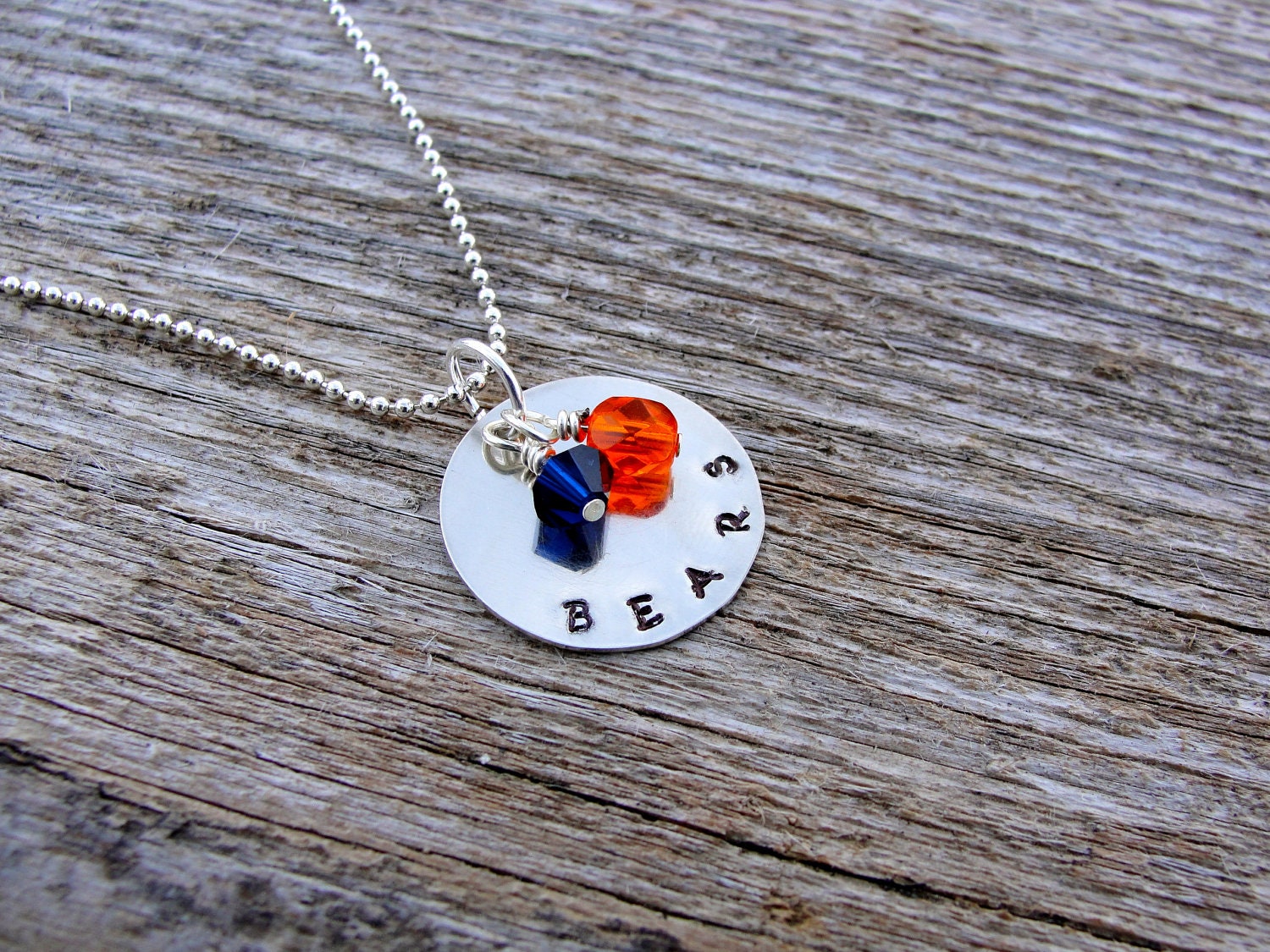 Chicago Bears Hand Stamped Metal Necklace