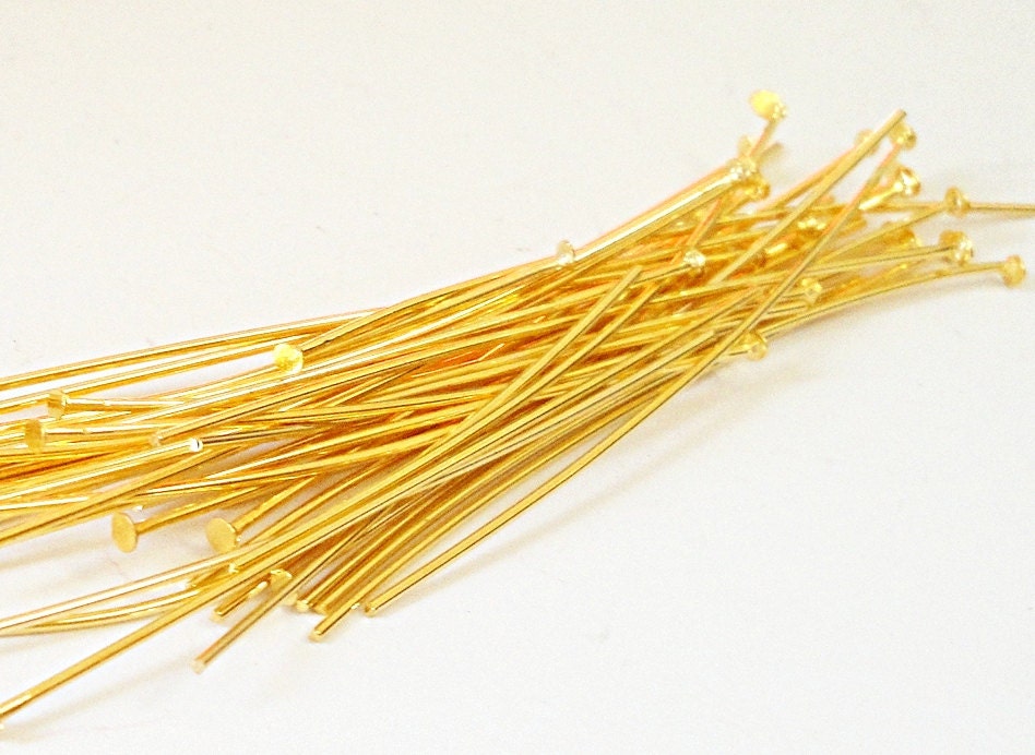 Gold Plated Headpins With Flat End /Long Head pins (100) Pieces 2.5" Inches 70mm 21 Gauge