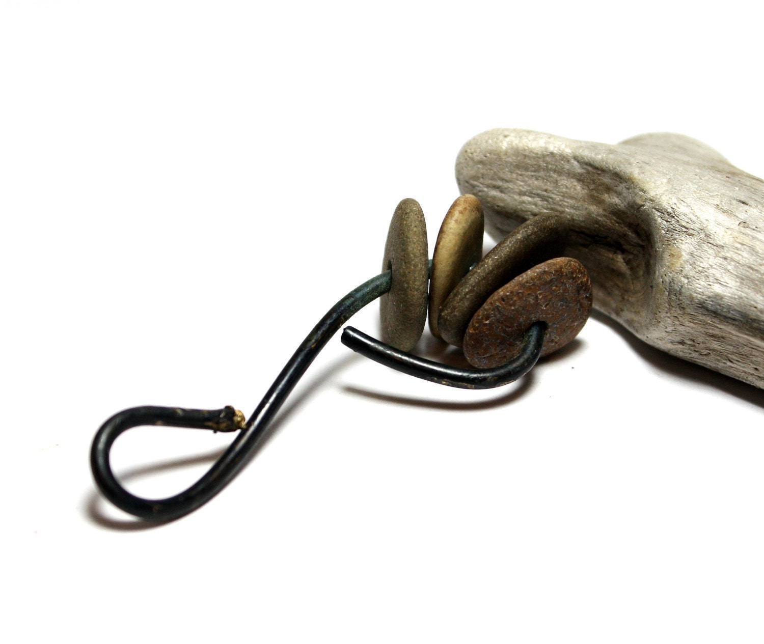 Beach Stone Jewelry with Brass Pantina Metalwork- Authentic Pebbles Pendant by Allybeans