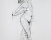 Figure Twist Original Charcoal Gesture Drawing 14 x 11