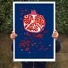 Art poster print - Indigo Pomegranate fruit -  20"x27" - archival fine art giclée print