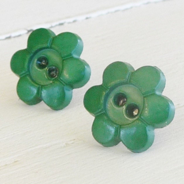 Green Flower Studs on Titanium Posts for Sensitive Ears, Nickel Free Earrings for Girls, Hypoallergenic Kids Earrings - Cute as a Button