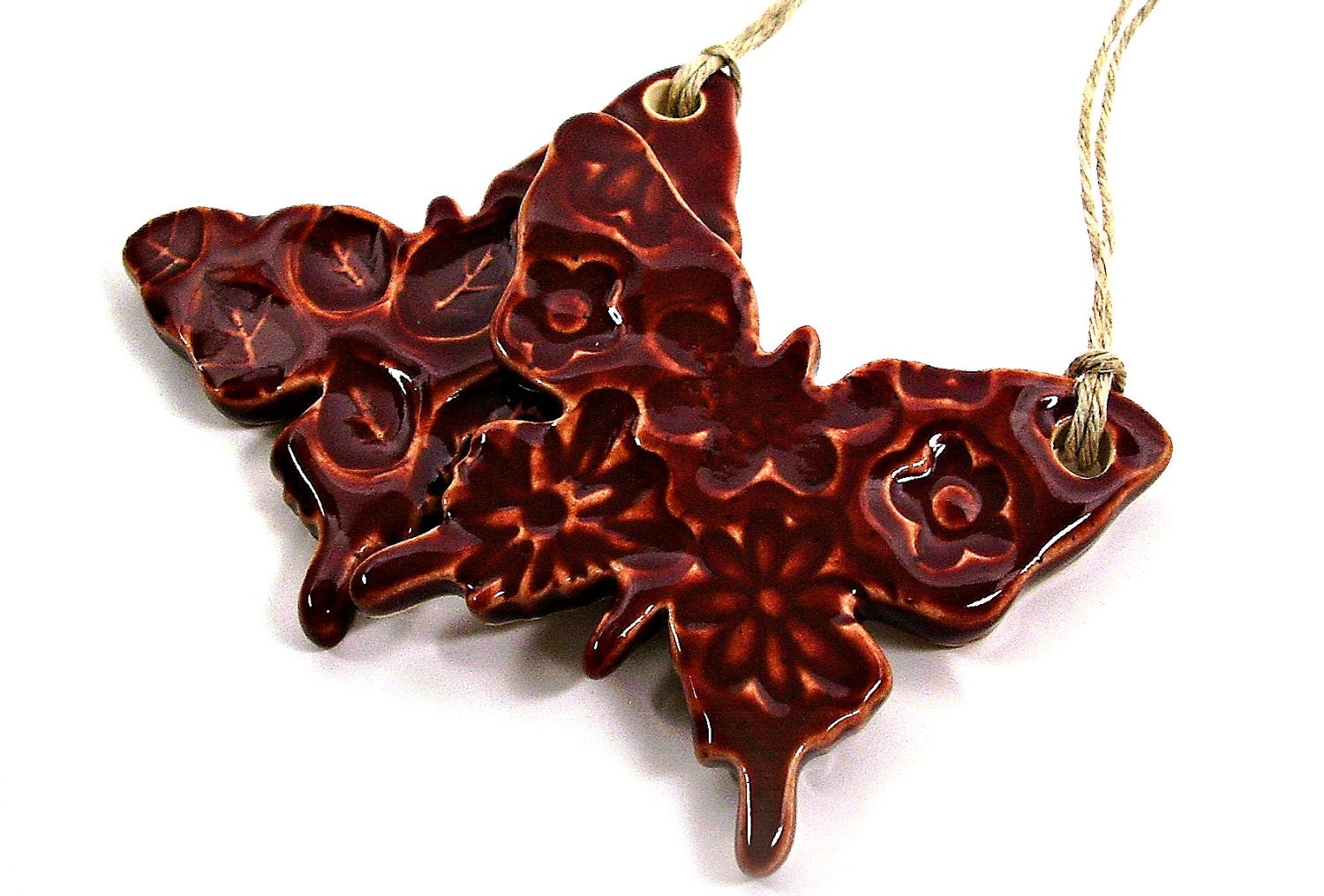 ooak ceramic butterfly ornament christmas tree ornament holiday ornament gift tag home decor blossoms vampire red handmade pottery