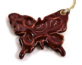ooak ceramic butterfly ornament christmas tree ornament holiday ornament gift tag home decor vampire red handmade pottery woodland leaves