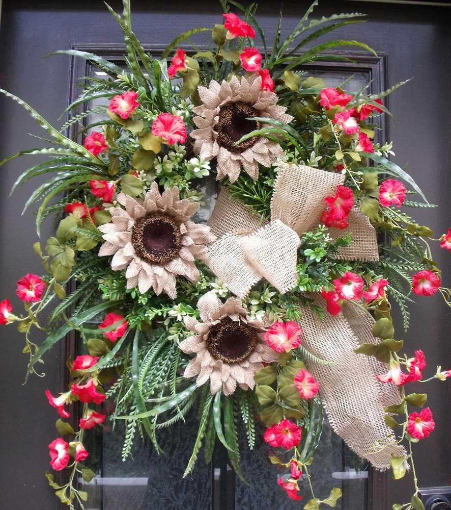Front Door Wreath Summer, Summer Sunflowers, Burlap Wreath, Summer Wreaths, Door Wreaths