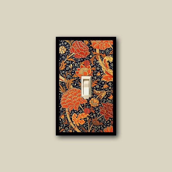 william morris switch plate cover, orange gold and red floral home decor, traditional design wall decor switchplate DP-023-S1