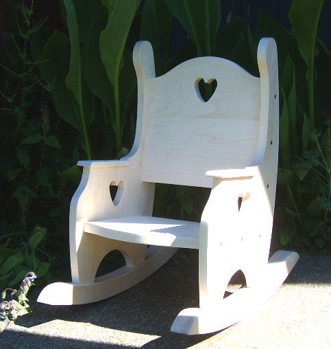 Children's Rocking Chair, Solid Maple, Oak, or Cherry, w/Hearts, Unfinished