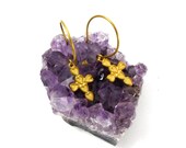 Cross of Hearts Earrings, Vintage Golden Brass Charms, Dangle, Handmade Jewelry