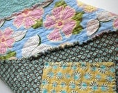 Handmade Baby Rag Quilt Stroller Car Seat Cover Changing Pad Yellow Blue Green Floral Photo Prop ready to ship