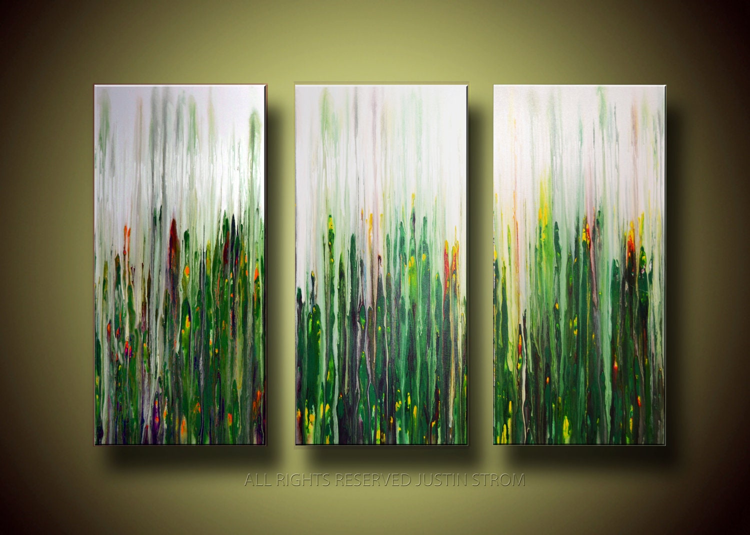 A Bugs Eye View-------Original Abstract Painting by Justin Strom Massive 6' x 4' 3 Panel Deep Gallery Canvas
