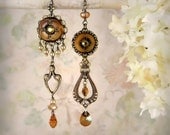 Rhapsody - Asymmetrical Mismatch Earrings, Vintage Style, Cinnamon Spice Cognac Honey Caramel, Unique Romantic Boho, Autumn Harvest Wedding
