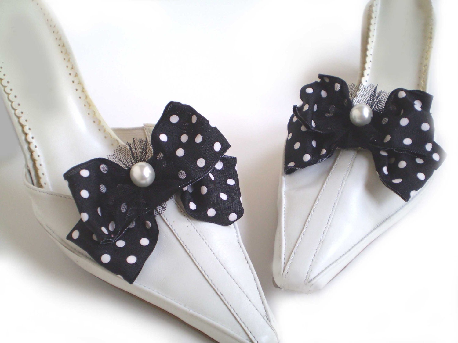 Polka Dot Bows Shoe Clips, Black and White Shoe Clips, Black and White Shoe Clips