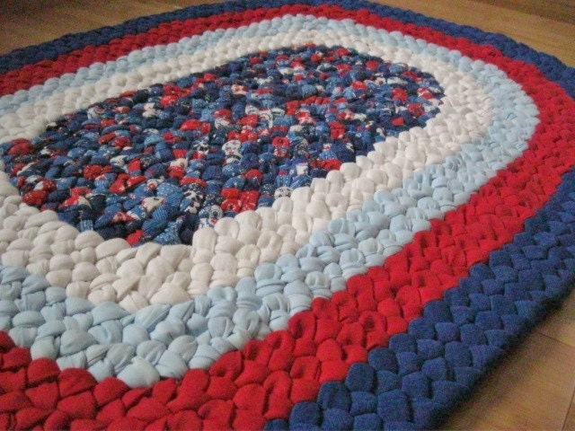 Ready to ship Nautical Small Braided Oval Rug from recycled cotton
