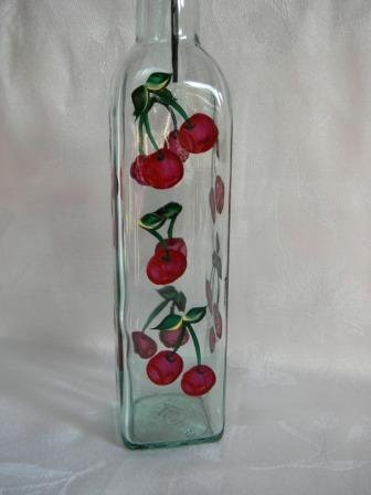 Oil Decanter with hand painted red Cherries