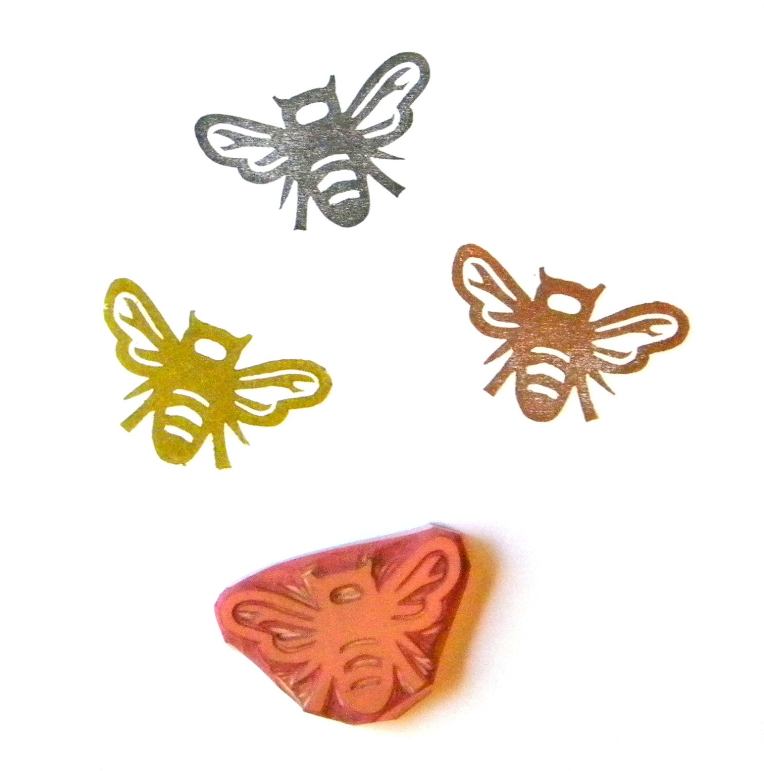 Bee rubber stamp hand carved handmade