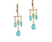 Mini Chandelier Aqua Apetite & Peridot Earrings