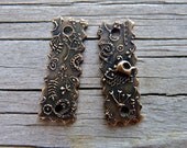 Quilt Strips - Calico Pattern Connector Charms - Handmade Bronze Charm