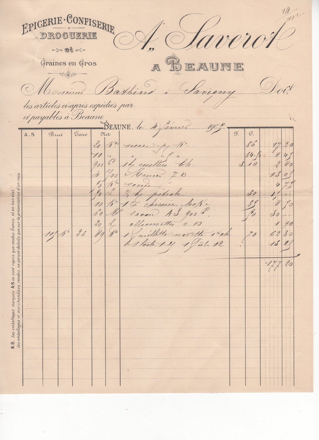 French EPHEMERA Vintage INVOICE FRENCH