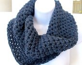 Crochet infinity scarf, chunky fashion cowl, steel blue neck warmer, unisex