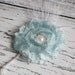 Iced- blue shimmery chiffon flower with pearl and rhinestone center