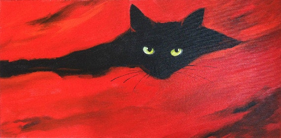 Black Cat on red background - RichTraditions