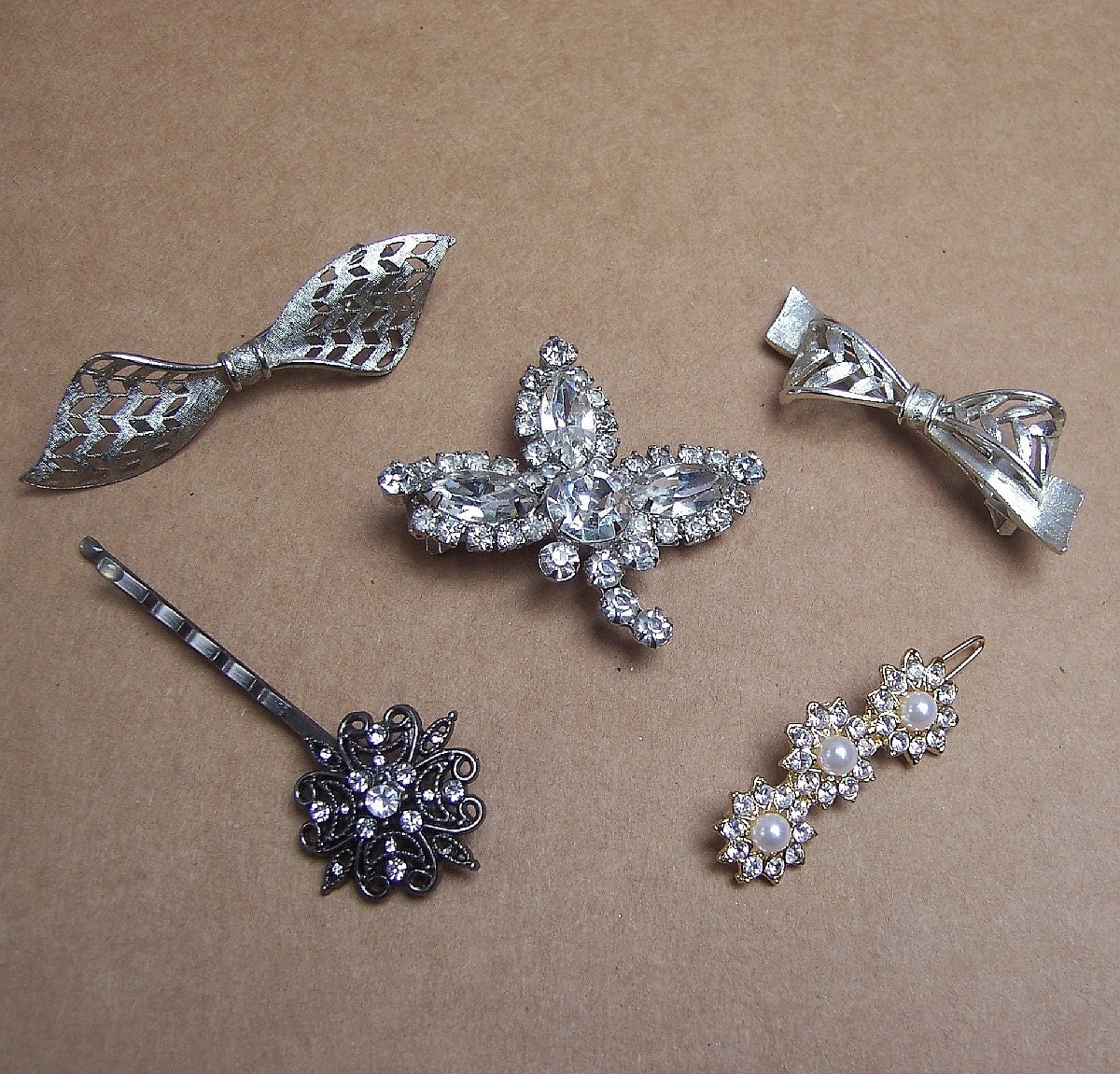 Vintage hair accessories 5 rhinestone hair by ElrondsEmporium