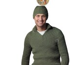 Men's Pull Over Zip Neck Sweater and Hat Pattern to Knit - Vintage Digital Pattern PDF - PrettyPatterns Please
