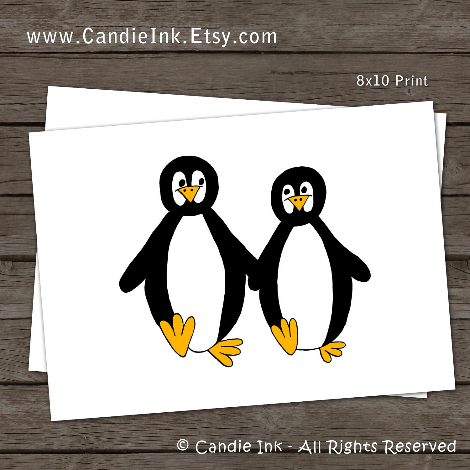 Penguins Walking, 8x8 or 8x10, Animal Print, Kids Print, Nursery, Custom Color Background, Walking, Dancing, Friendship, Holding Hands