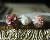 Three Baby Headbands, Newborn Headband in White Cream, Pink and Gray, Great for Photo Prop