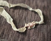 Baby Headband, Baby Halo, Newborn Crochet Headband in Cream Tan with Pink Pearls , Great for Photo Prop