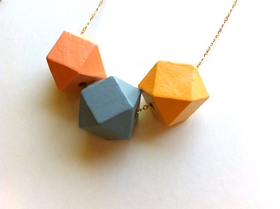 Spice Geometric Wood Necklace / Southwestern Jewelry / Coral, Gray and Orange