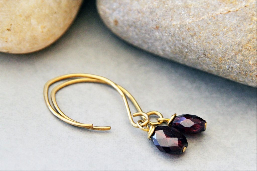 Golden Garnets - Faceted Deep Red Garnet Earrings with Handcrafted Elf-Style Hooks