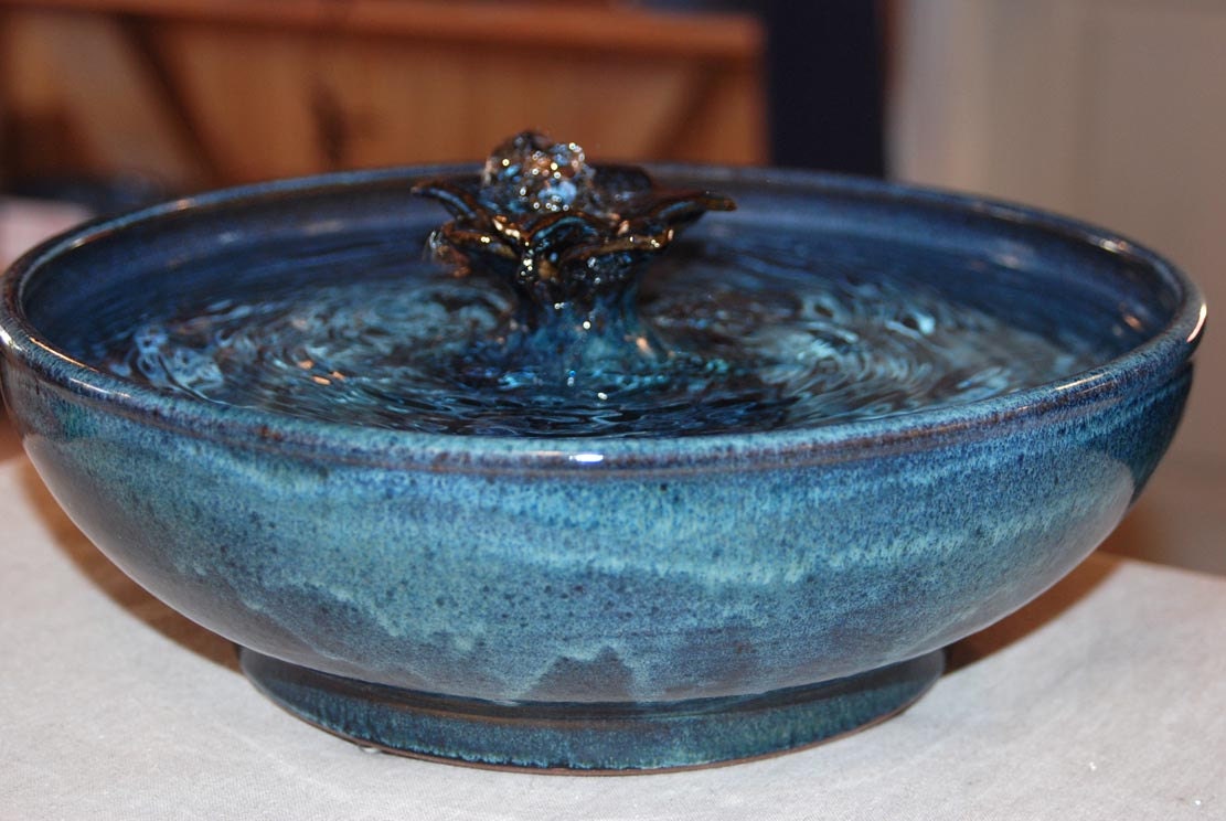 SECONDS SALE - Ceramic Cat Fountain, Handmade, Foodsafe - "Midnight Lotus" - 12 Plus Inch Diameter