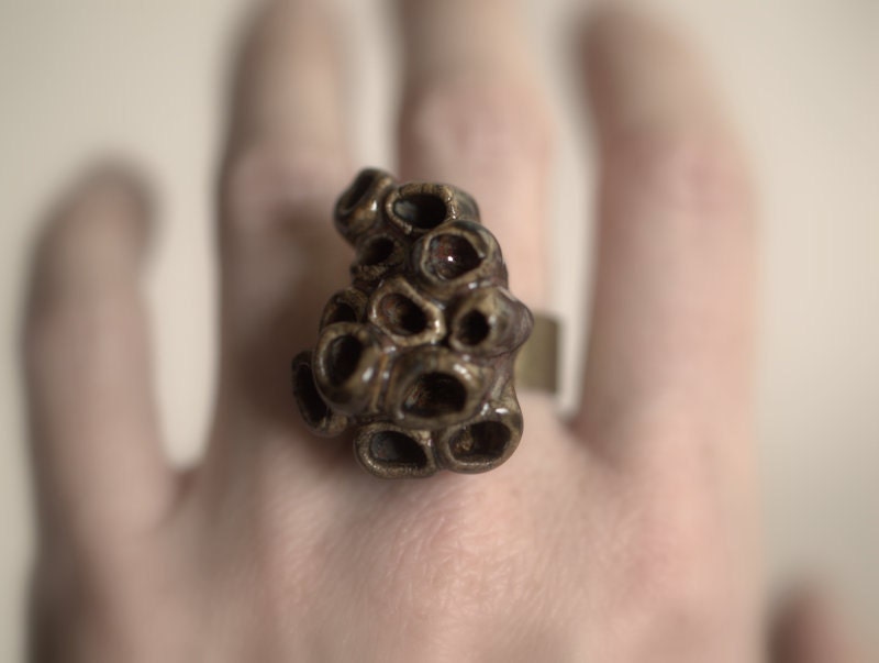 Lichen Ring - Deep brown and Autumn colors.  Funky and fashionable. - peifferStudios