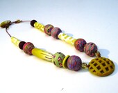 LATTICE Polymer Clay Necklace Yellow and Rose Original Unique Present for her 85 USD